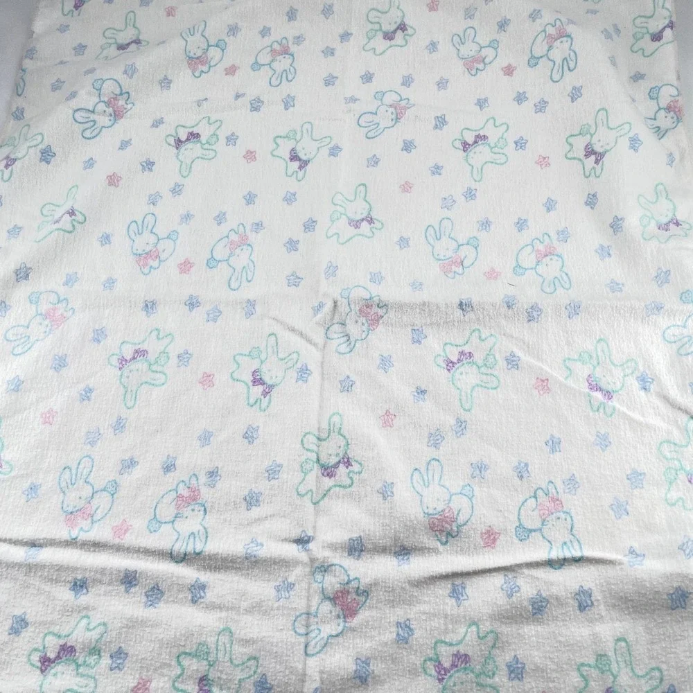 Vtg Baby Receiving Swaddling Blankets Set of 3 Cotton Teddy Bear Bunny USA